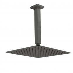 10 inch Super-slim Square Gunmetal Grey Rainfall Shower Head w 200mm Ceiling Mounted Shower Arm